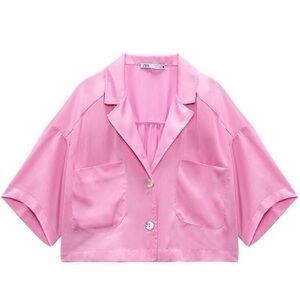 Zara satin effect cropped blouse in pink XS